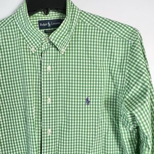 Ralph Lauren Men's Lg Classic Fit Gingham Button Down Shirt Green White Pony